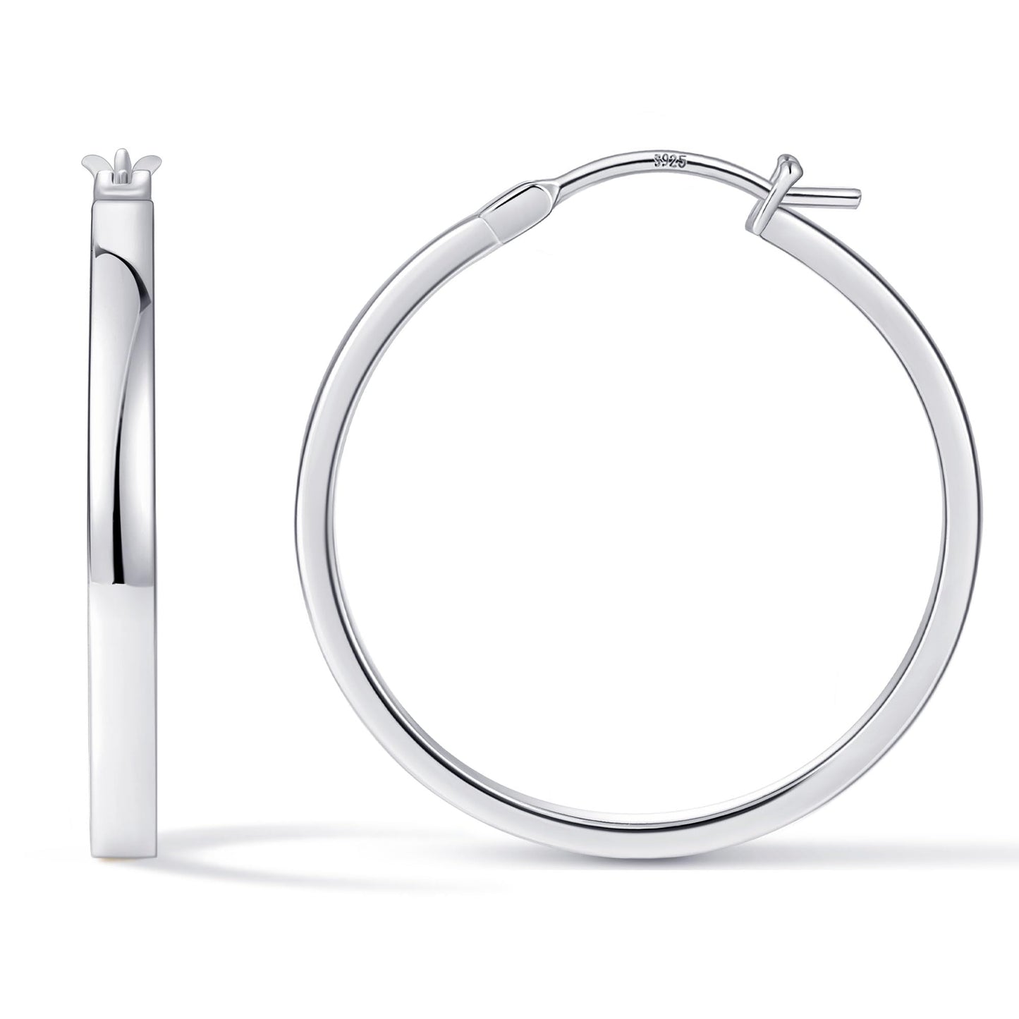 Gacimy Silver Hoop Earring, 14K White Gold Plated, Medium (30mm), 925 Sterling Silver Post for Women