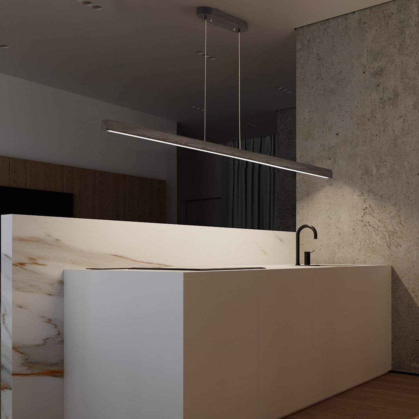 Yisdesign 59 Led Pendant Light 40W Dimmable With Remote Wood Linear Pendant Lighting Led Modern Chandelier Island Light With Black Finish For Living Room Dining Room Billiard & Pool Lights Black