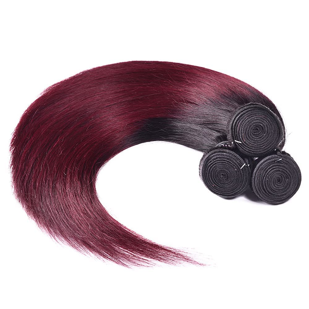 Peenoll 10 12 14 Inch Straight Wave Human Hair Bundles Omber Burgundy 99J Weave Bundles Human Hair 12A Unprocessed Brazilian Vir