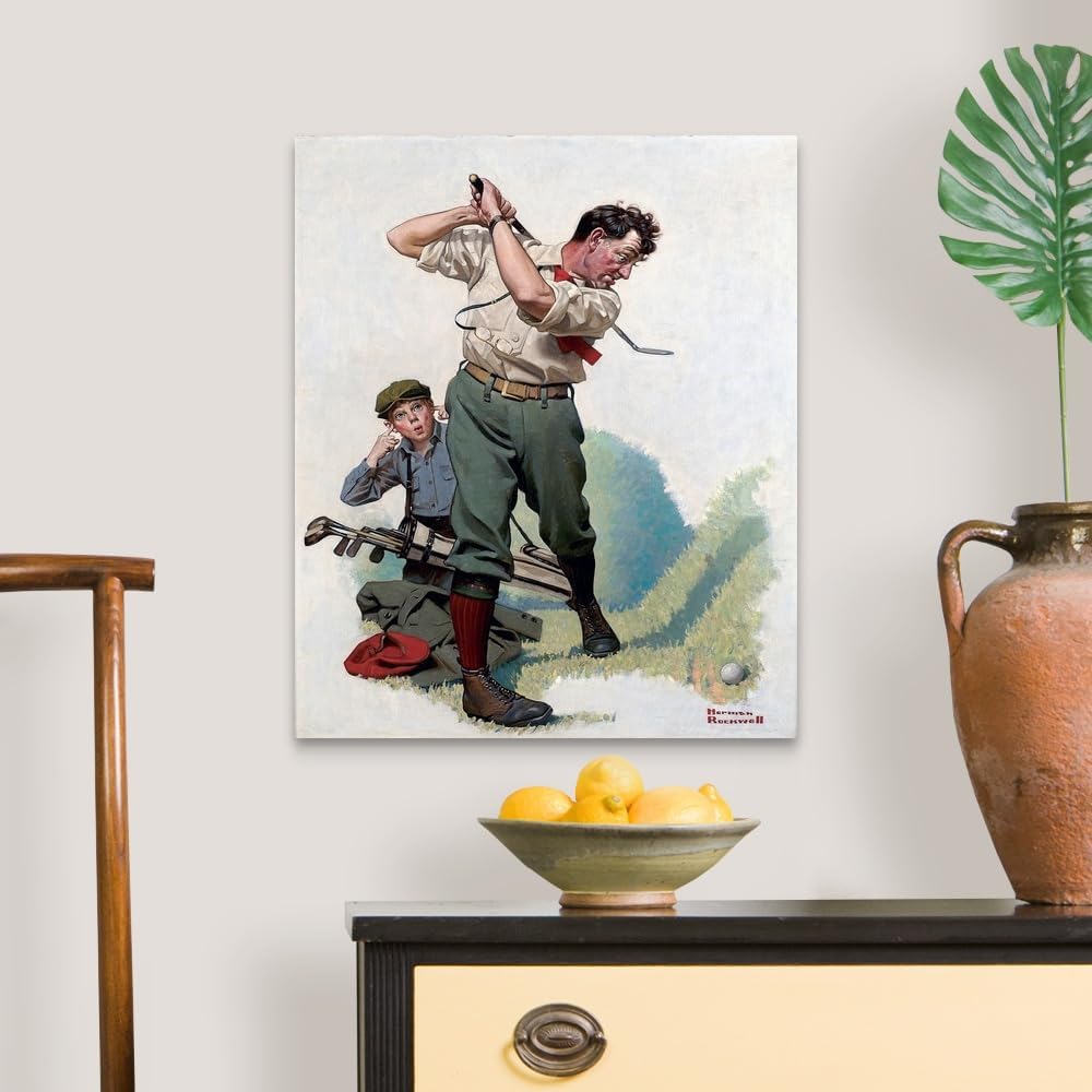 CANVAS ON DEMAND The Golfer Canvas Wall Art Print by Norman Rockwell, Classic, Vintage, Figurative, Traditional, Home Decor, Sports, Figurative Artwork, 20" x24in