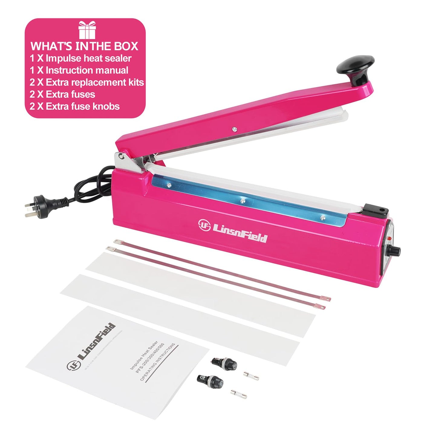 LinsnField Sealer Pro, Patented 12-inch Impulse Heat Sealer, 7-mm Sealing Width Super Heavy Duty Bag Sealing Machine with Extra 2 Replacements, 1Fuse Included, Dragon Fruit
