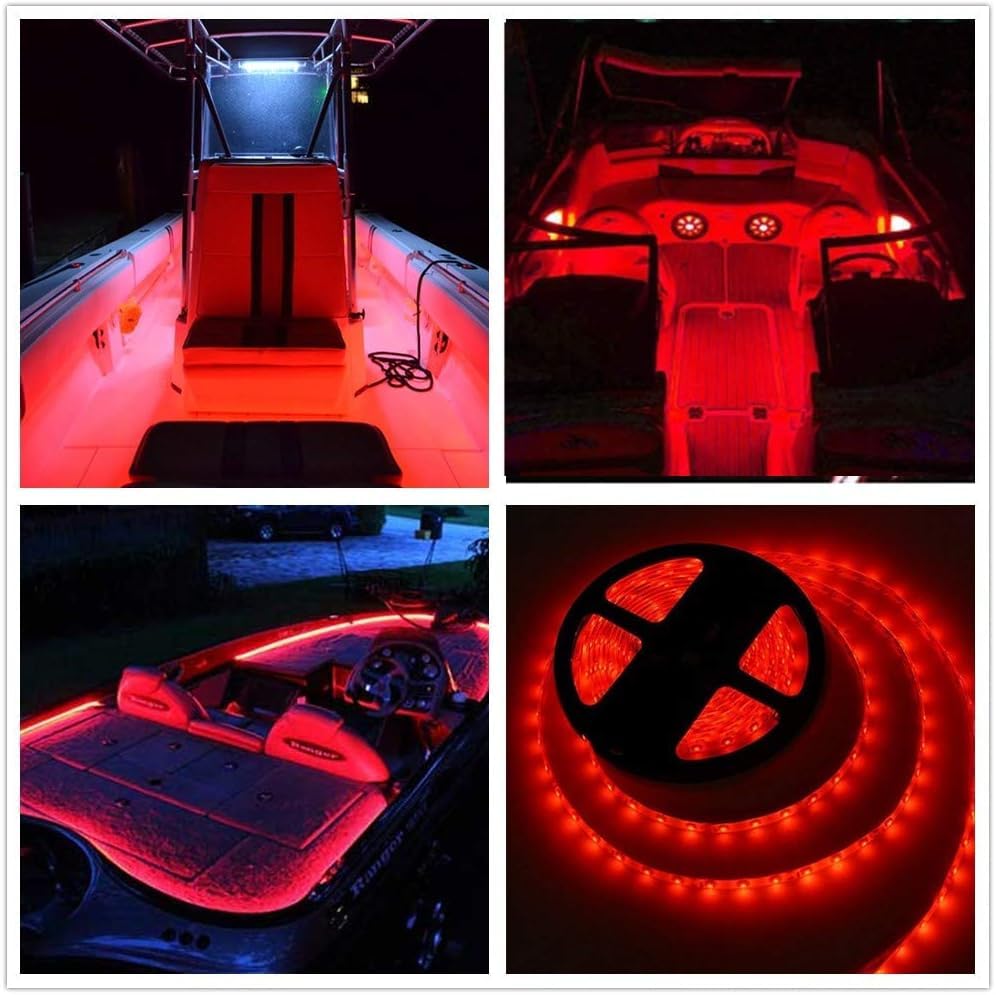 Vbakor Pontoon Boat Led Strip Lights  12V 32.8Ft Red Waterproof Marine Led Light Boat Interior Light  Boats Deck Hull  nel Lights  Night Fishing Lighting For Bass  Jon  No Battery