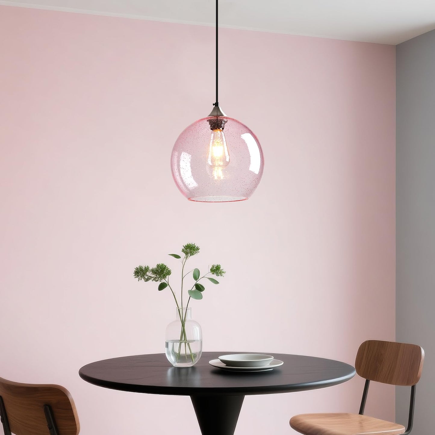 Lbsqj Pink Glass Pendant Lights Kitchen Island Globe Pendant Light Fixtures Modern Pendant Lighting For Bedroom Living Dining Room Light Fixture (9.84 In  3 Pack)