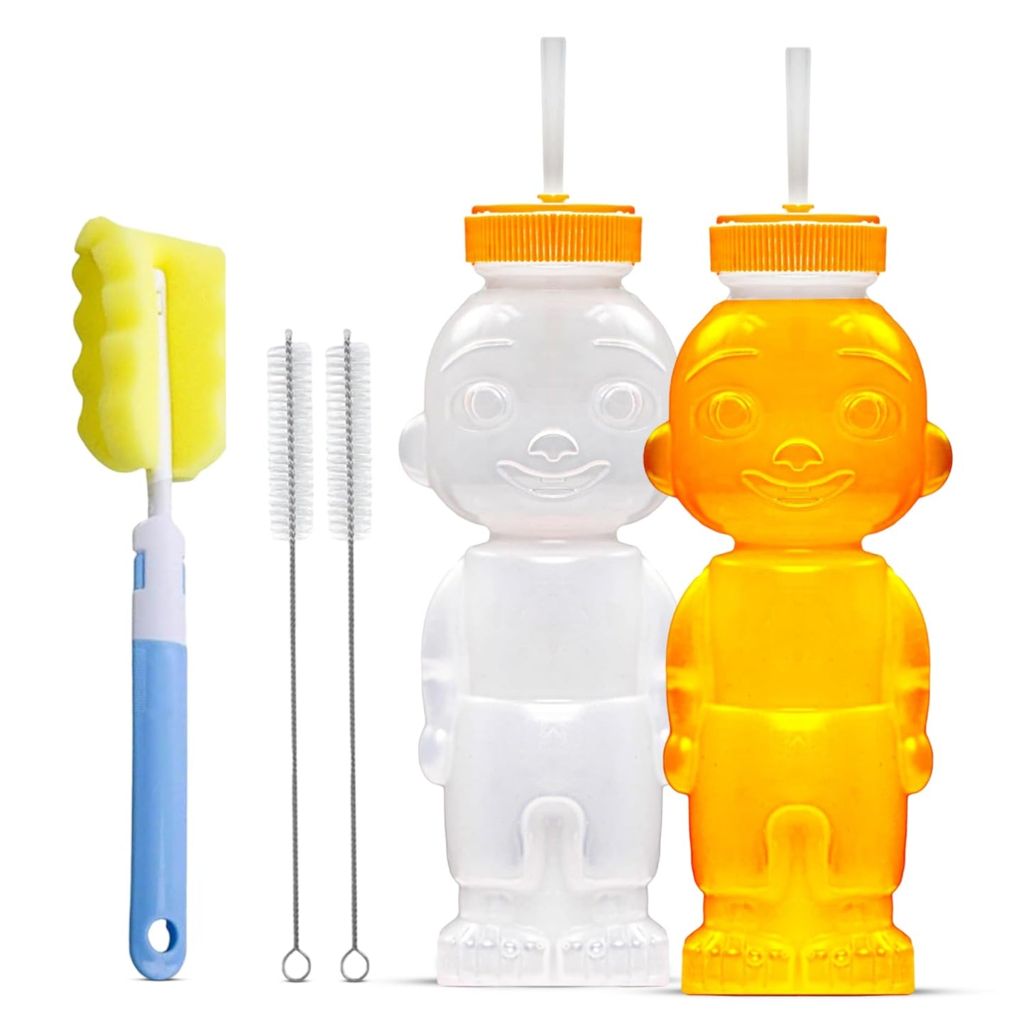 2 Pack Honey Bear Straw Cup for Babies - 8-oz Honeybear Bottle Baby Cup Set with Improved Safety Lid Design,Training Straws & Cleaning Kit, Leak-Proof Therapy Learning Sippy Cups,Food-Grade & BPA Free