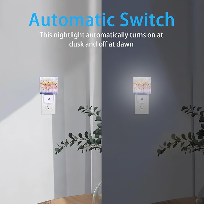 Night Light,Abstract Watercolor Floral Night Lights Plug into Wall Dusk to Dawn Sensor Led Lamp for Women Men,Led Lights for Stairway/Hallway/Bedroom,0.5W