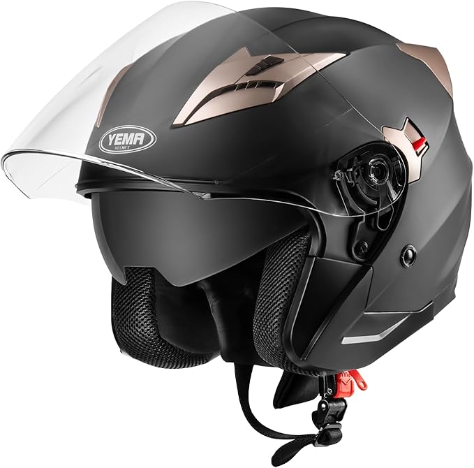 YEMA Open Face Motorcycle Helmets, DOT Approved 3/4 Moped Helmet Dual Visor Quick Release Buckle, Helmets for Adults Motor...