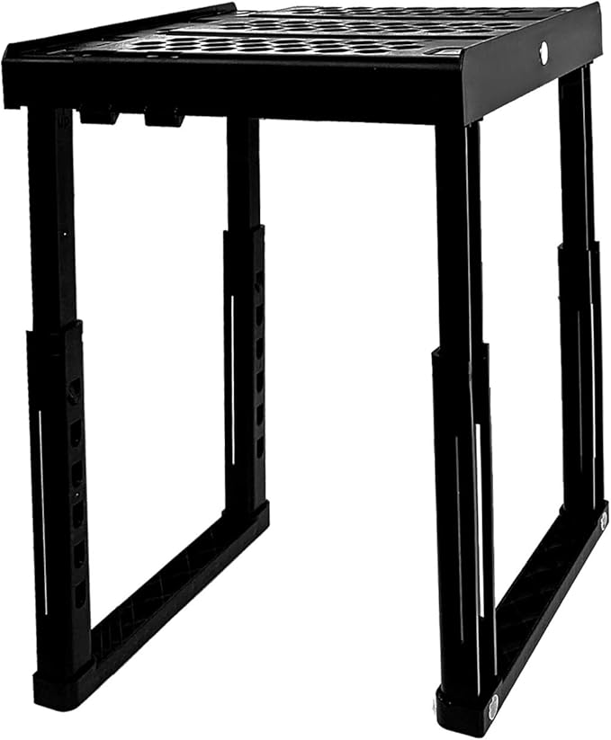 Locker Organizer Shelf， Adjustable Width and Height, Stackable, Ideal Locker Shelf for School, Office, Gym Lockers, or Even Kitchen Cabinets & Under Sink Organization (Black)
