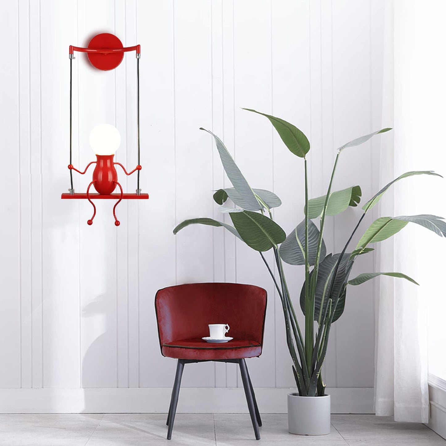 SOUTHPO LED Wall Light Fixture, Swing Single, Metal, Red, Cartoon Design, Adjustable Bedside Lamp, Model SOUTHPO