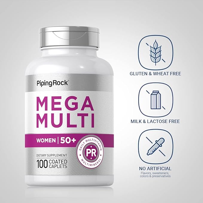 Piping Rock Women's Multivitamin 50 Plus | 100 Coated Caplets | Mega Multi Vitamin for Women | Non-GMO, Gluten Free Supplement