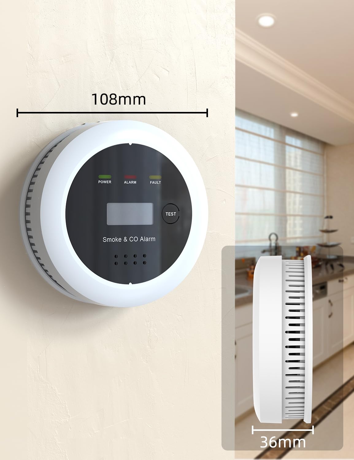 UxmCruxial Smoke Detector Carbon Monoxide Detector Combo, 2 in 1 Smoke and Carbon Monoxide Alarm with Display 85dB Alarm Replaceable Battery Fire Alarm CO Detector for Kitchen,3 Pcak
