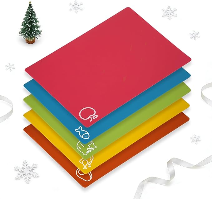 5 Pieces Flexible Cutting Boards, BPA Free Plastic Cutting Boards for Kitchen, Non Slip Cutting Mat for Meat and Vegetables, Thanksgiving