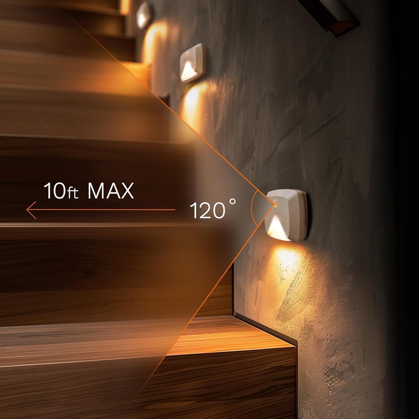 Innofox 10-Pack Stick-On Motion Sensor Lights  Warm White Led Night Light  Stick-Anywhere Stair Lights  Closet Light  Battery Operated Wall Light For Kitchen  Hallway  Bedroom  Bathroom  Stairs