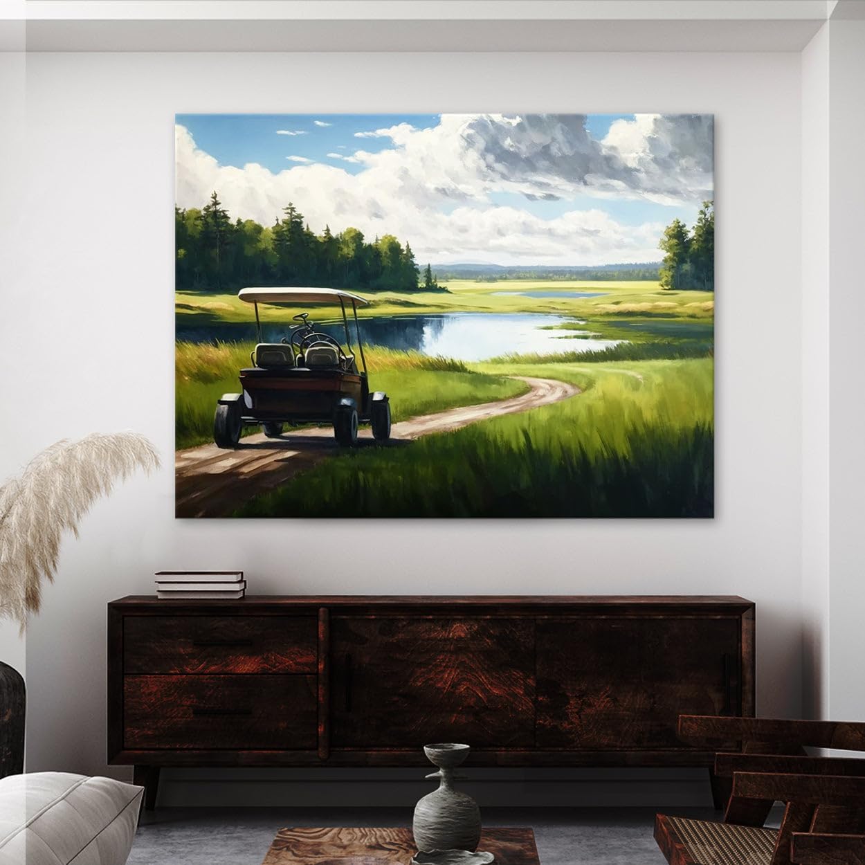 Sense Canvas Golf Cart Fairway Landscape 23 Canvas Art - Home Decor Wall Art Print Poster Painting Small 16x12 / 0.75"