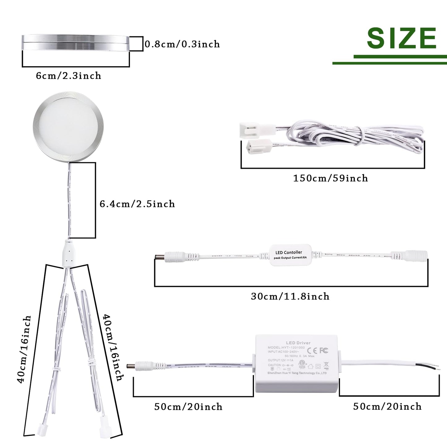 AIBOO LED Under Cabinet Lights, Hardwired 12V, Dimmable Puck Lights, 4 Pack, Daylight White, Slim Aluminum, Model: linkable-hardwired4x2