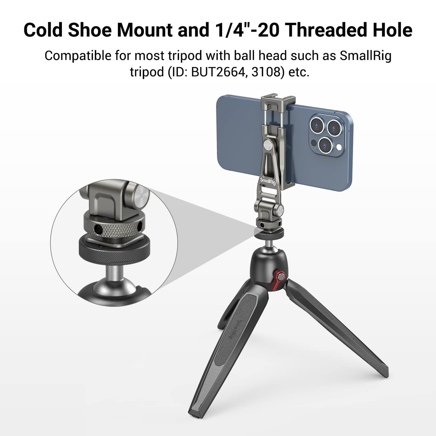 Smallrig Multifunctional Universal Cell Phone Mount Adapter, Phone Tripod Mount With Cold Shoe, Phone Holder For Iphone 16 15 14