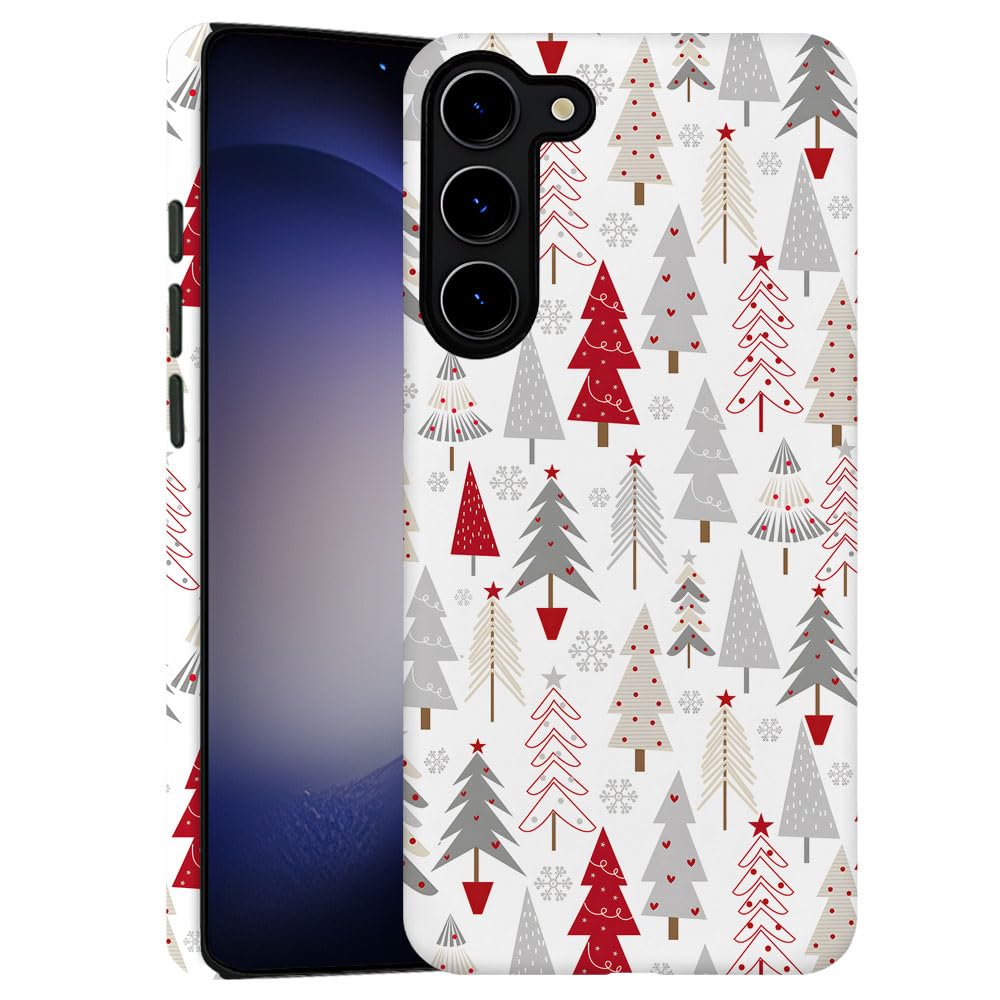 TnXee Case for Samsung Galaxy S23 Plus,Red White Christmas Tree Colorful Pattern Phone Case Drop Resistant Frosted 2 in 1 Solid