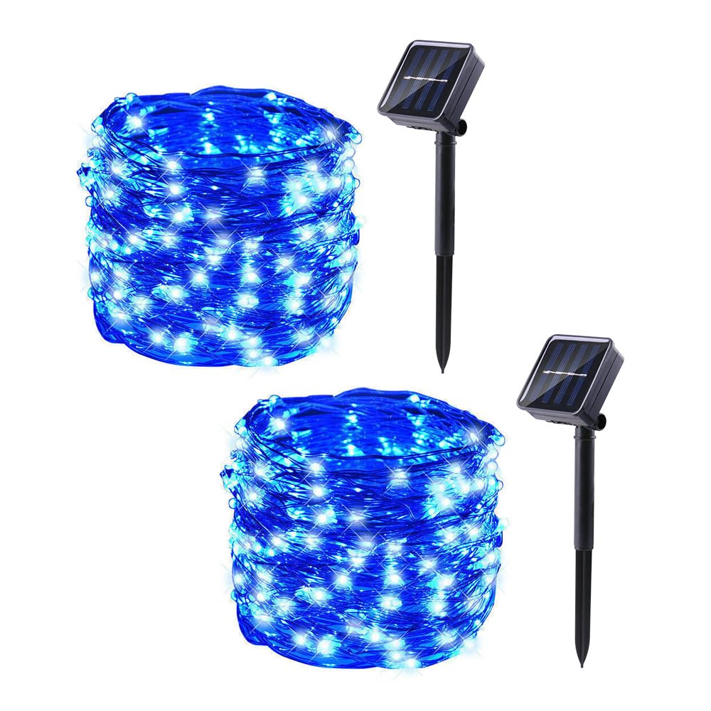 Lomotech Solar String Lights - 200LED Waterproof Fairy Lights, 66ft, Blue, 8 Modes, Outdoor, Patio, Garden, Wedding, Party Decor
