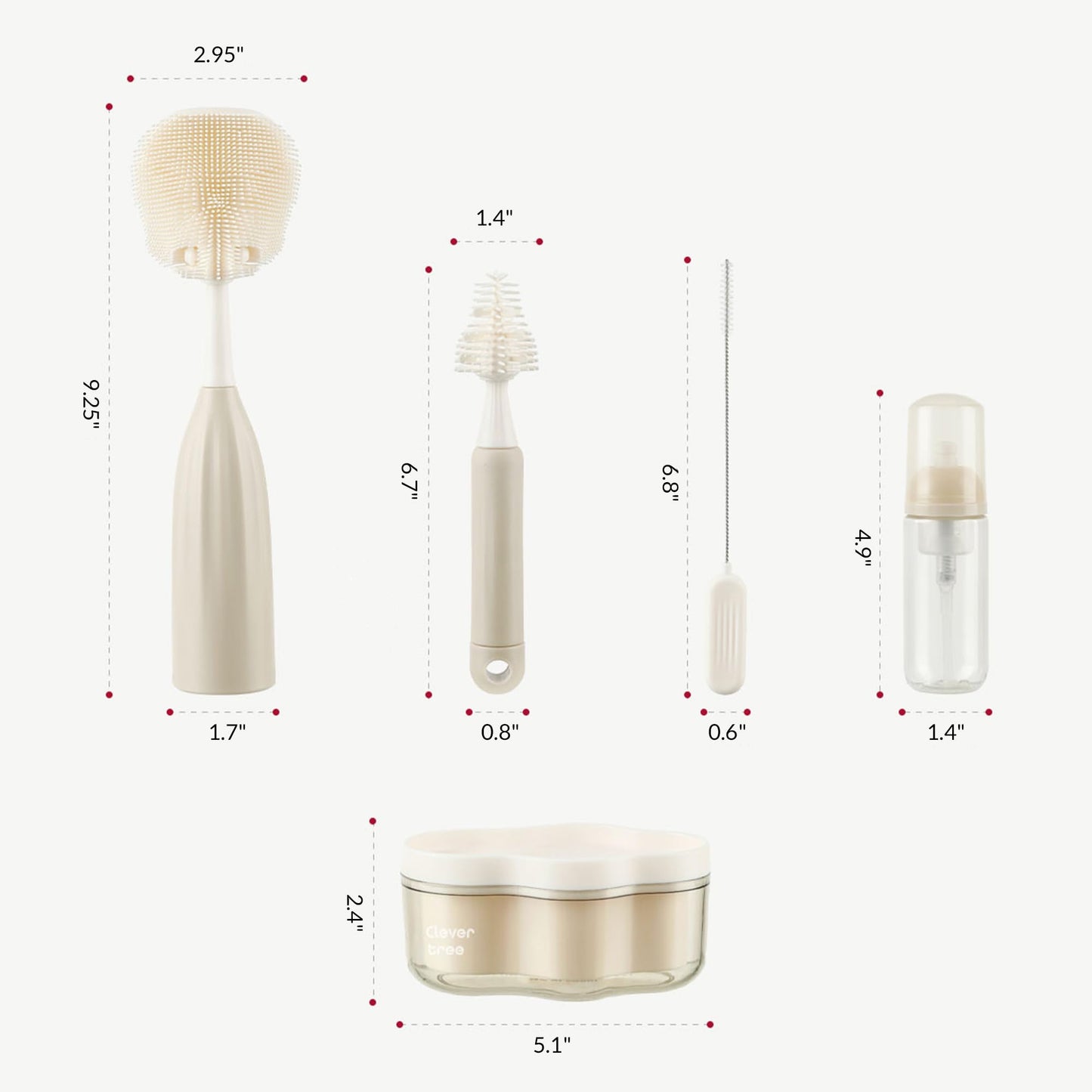 biqin Baby Bottle Brush Kit with Push-Press Bubble and Drying Rack for Bottle Cleaning, Bendable Bottle Cleaner Brush for Baby Bottles, Breast Pumps, Nipples, Straws and More. Perfect for Home&Travel