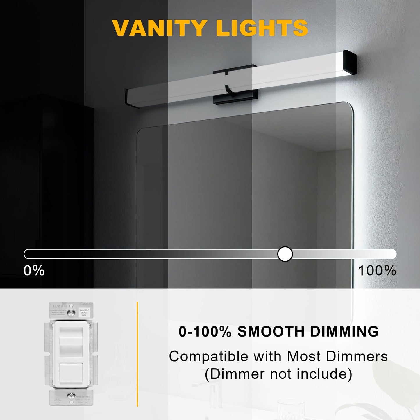 Bathroom Light Fixtures: 31.5Inch Etl Certified Bathroom Vanity Light 5000K Cool White 36W 2500Lm - Modern Black Led Vanity Light Elegant Clear Shade  Bathroom Lighting Fixtures Over Mirror Dimmable