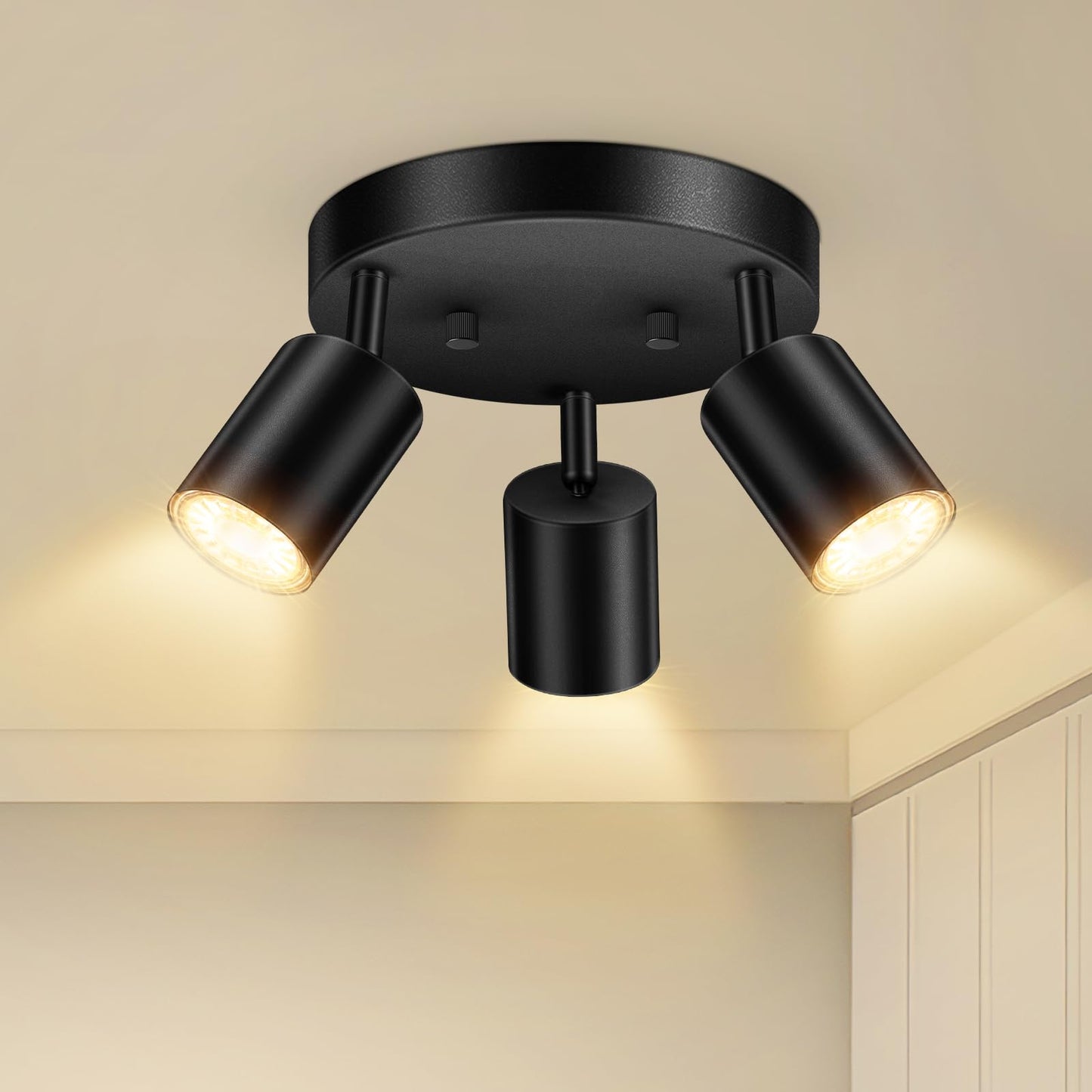 Boostarea Led Track Lighting Kit, 3 Light Fixtures, Rotatable Black Ceiling Spotlights, Gu10 Bulb Not Included, Model C0301
