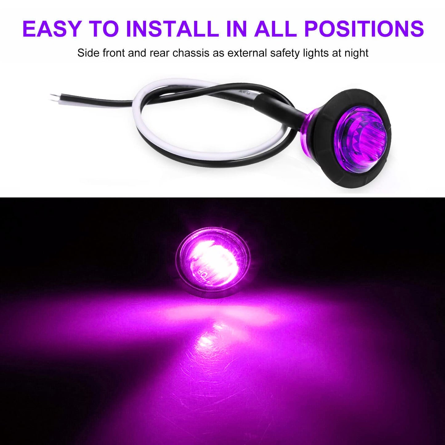 KEING Mini Round LED Marker Lights - 10 Pack, 12V, Waterproof, Purple for Trailer, Truck, Bus, ATV, RV, 5 Years Warranty