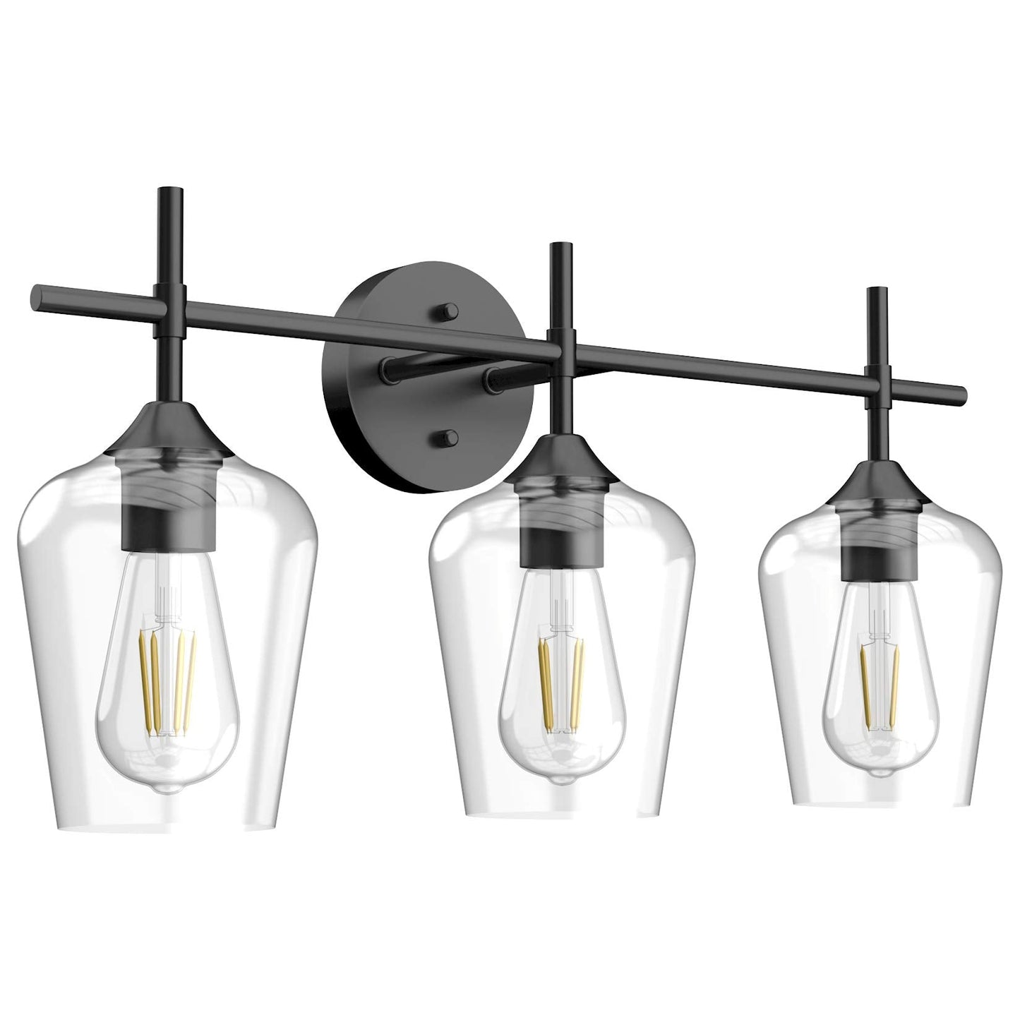 Ralbay Bathroom Vanity Light Fixture, 3-Light, Matte Black, Clear Glass, Vintage Edison Style, Model 2031