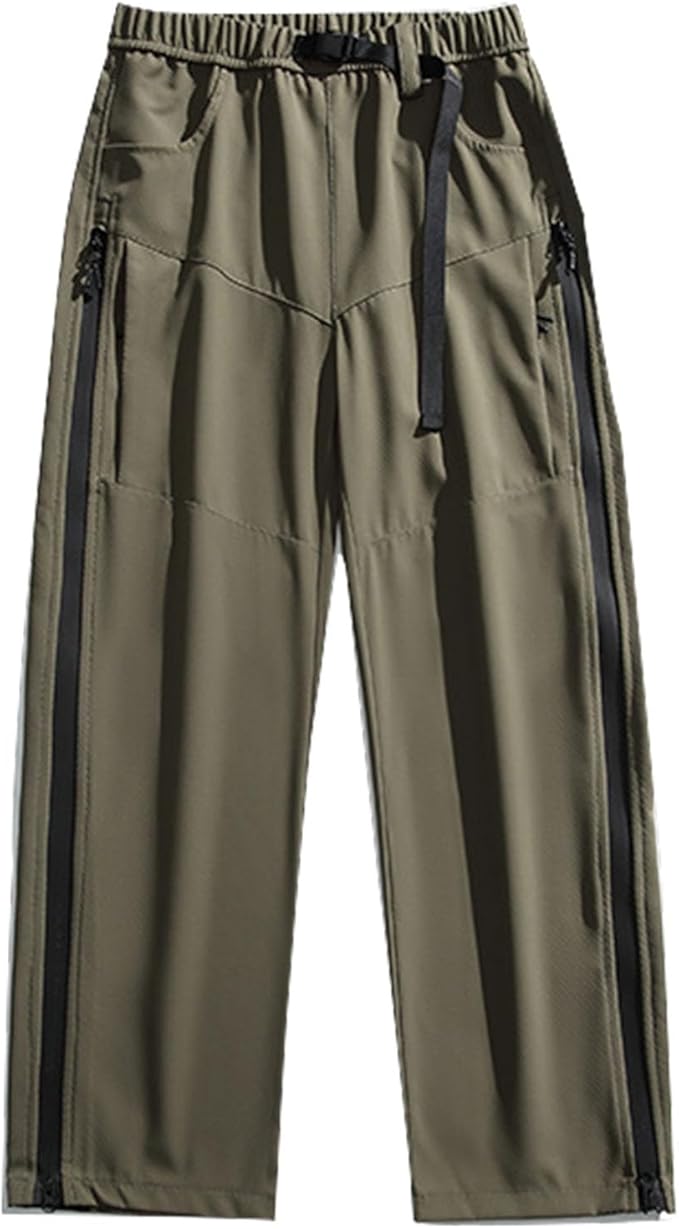 Men's Relaxed Fit Cargo Hiking Pants Elastic Waist Adjustable Side Zipper Pants Casual Climbing Fishing Outdoor Long Trousers