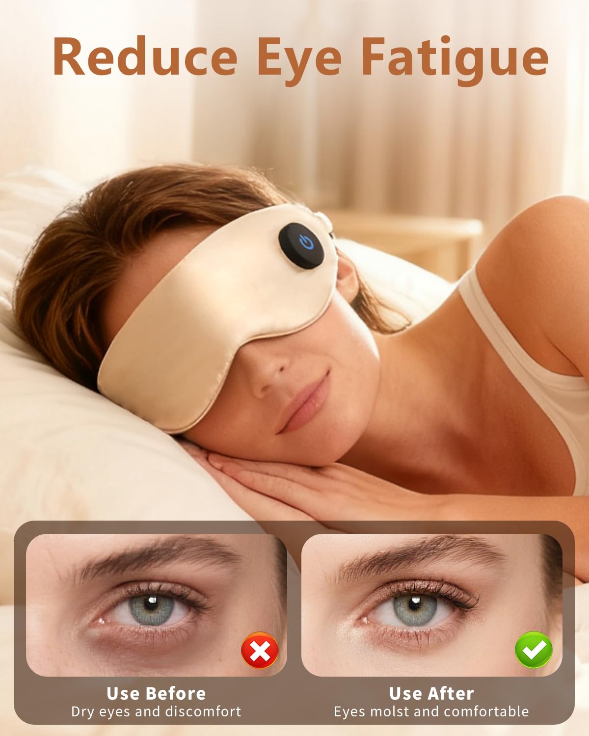 Heated Eye Mask for Dry Eyes Relief, Rechargeable Warm Eye Compress with Adjustable Temperature & Auto Shut-Off, Washable Removable Cover