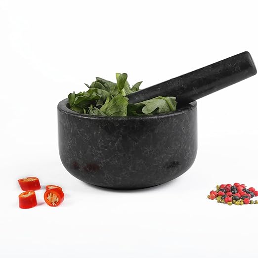 Koville Granite Mortar and Pestle Set, 6.3"-2 Cups Stone Grinder Bowl for Guacamole, Salsa, Pill Crusher, Spice, Herb, Garlic, Nut, Heavy Duty Grinder for Kitchen
