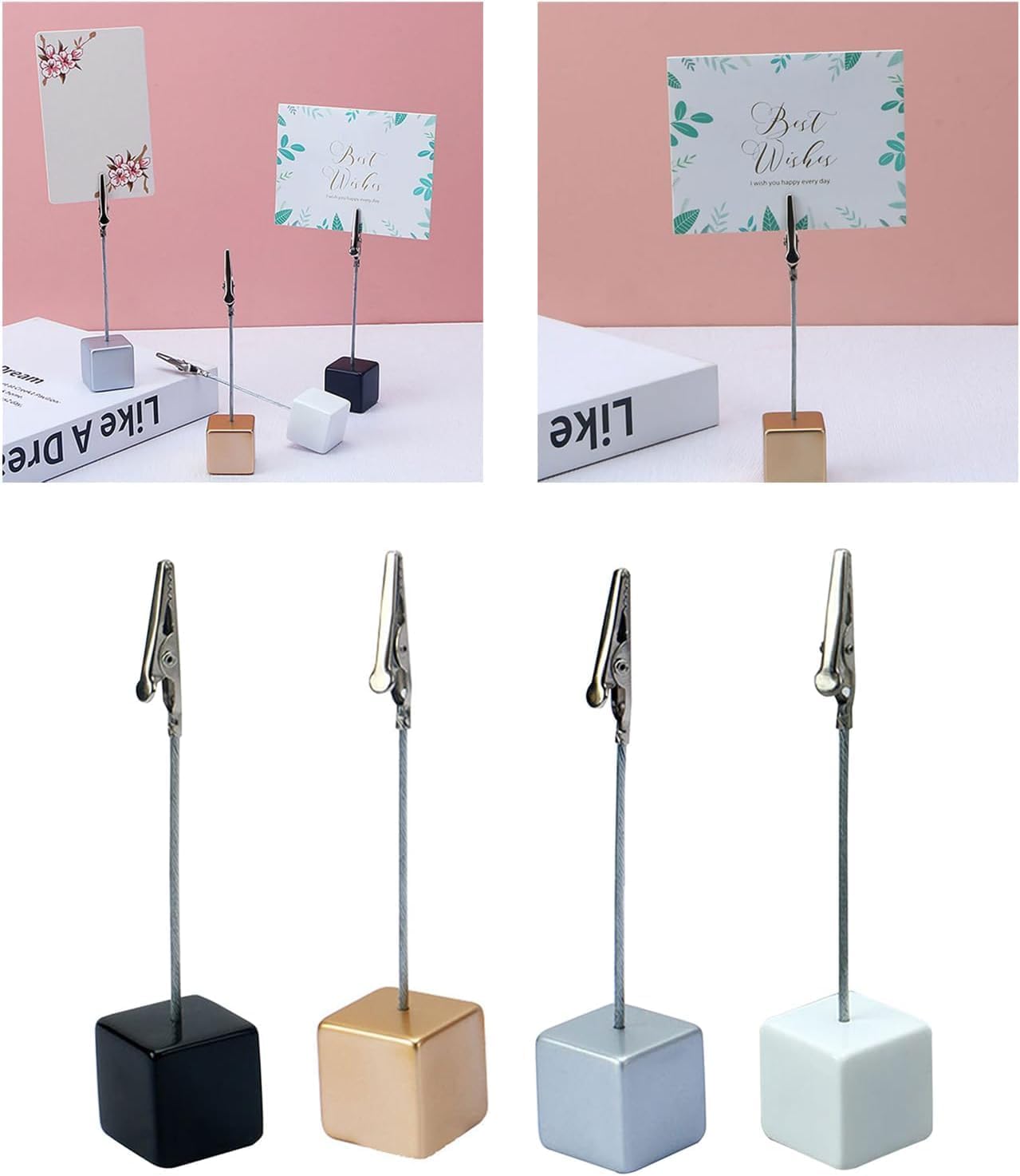 4Pcs Memo Clip Holders Stand with Alligator Clasp Pictures Card Paper Note Clip for Office Home Use