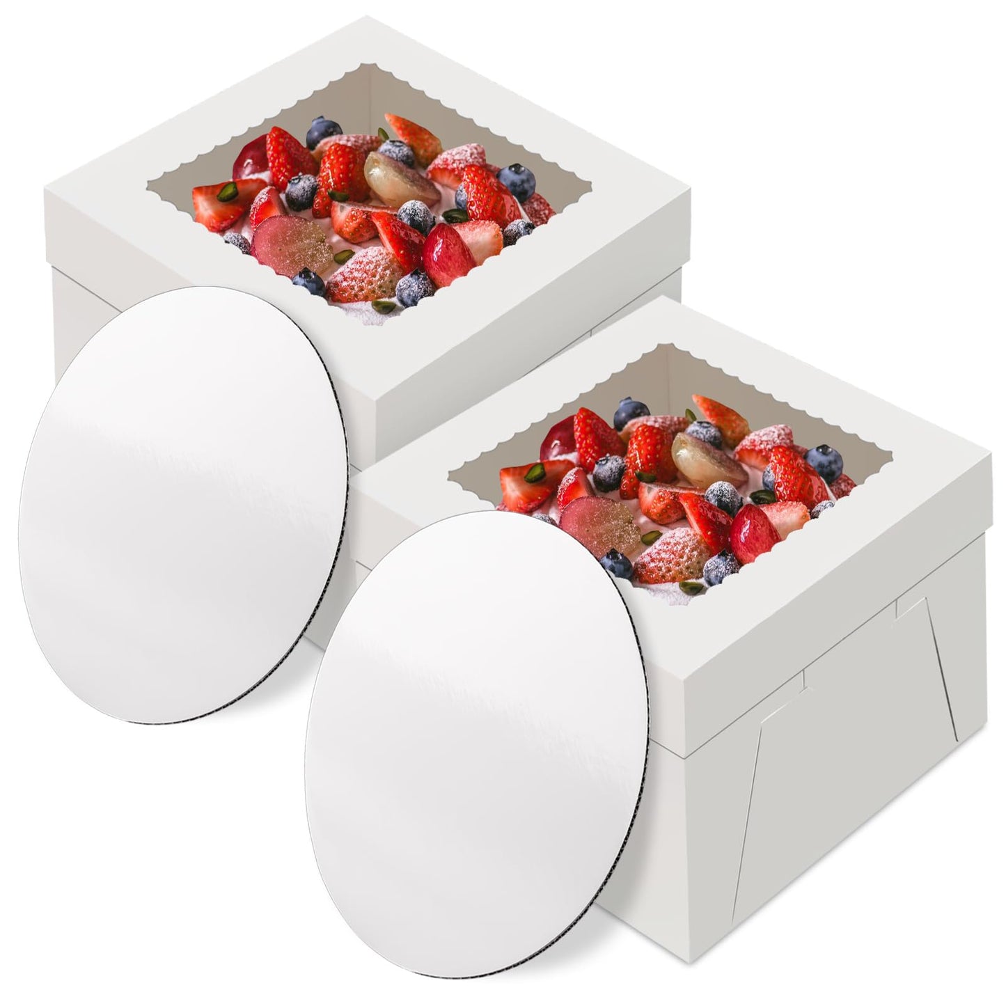 2 Pack Cake Boxes with Cake Boards, 12 Inch Tall Cake Box, Disposable Cake Transport Container, White Cake Carrier Holder for Baked Goods Cookies Dessert Pastry Cupcakes Bakery (12×12×8 Inches)