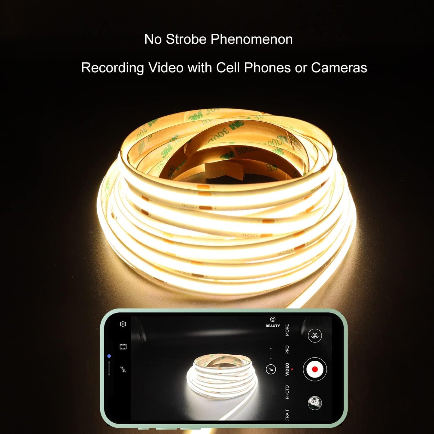 20Ft Cob Led Strip Lights  Bluetooth Smart App Tunable 3000K~6500K White Daylight To Warm White Light Strip With Remote Dimmable For Bedroom Kitchen Home Lighting