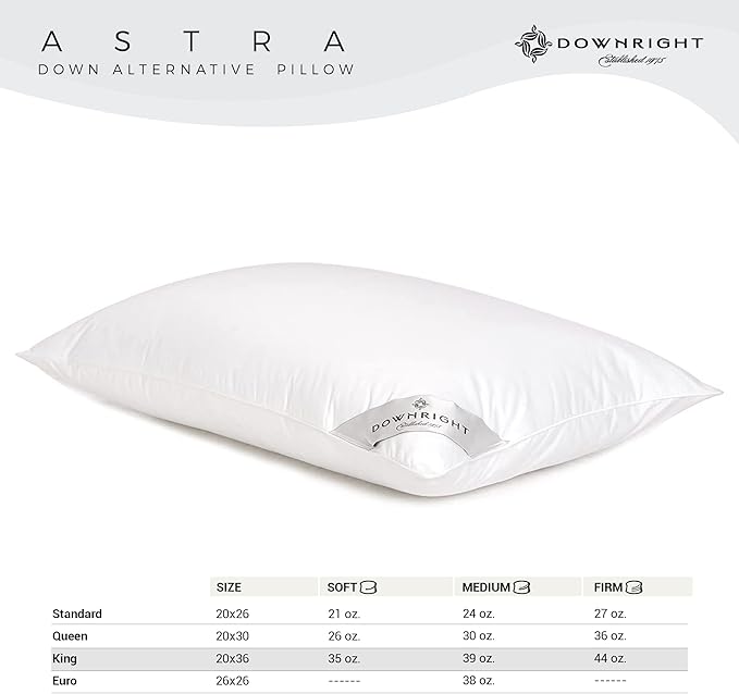 Downright 233 Thread Count 35 oz Astra LikeDown Pillow, 20" x 36", King 20 x 36