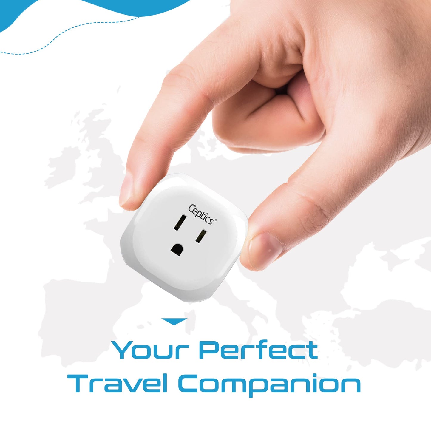Ceptics European Travel Plug Adapter Europe Power Adaptor Charger 4 Input - Ultra Compact - Light Weight - Usa To Any Type C Cou