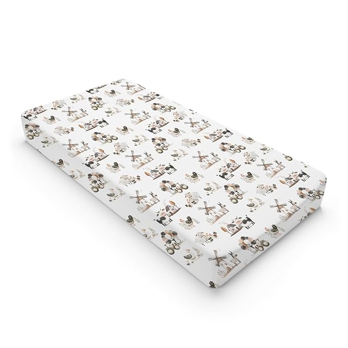 Boho Farm Animals Baby Changing Pad Covers for Boy Girl 32''x16'' Farm Cow Chicken Duck Lamb Donkey Barn Windmill Flower Fitted Diaper Change Table Mats Spring Farm Life Soft Cradle & Bassinet Sheets