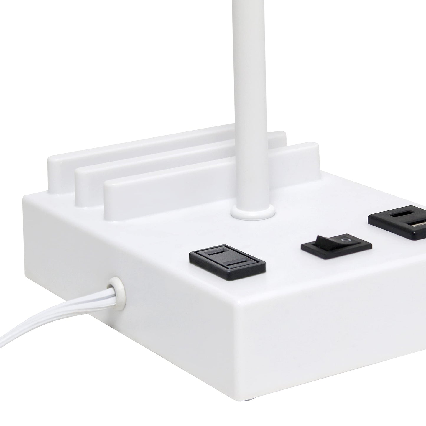 Simple Designs LT1110-WOW Bedside Table Desk Lamp with 2 USB Ports, 15.3in Tall, White Fabric Shade, White Base, Plastic