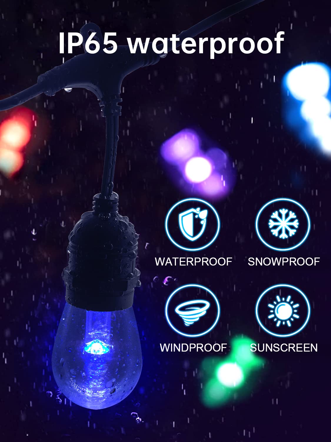 LSOOBZ LED Outdoor String Lights - 96FT, Multicolor, Shatterproof, Waterproof, Remote Control, Dimmable, RGB