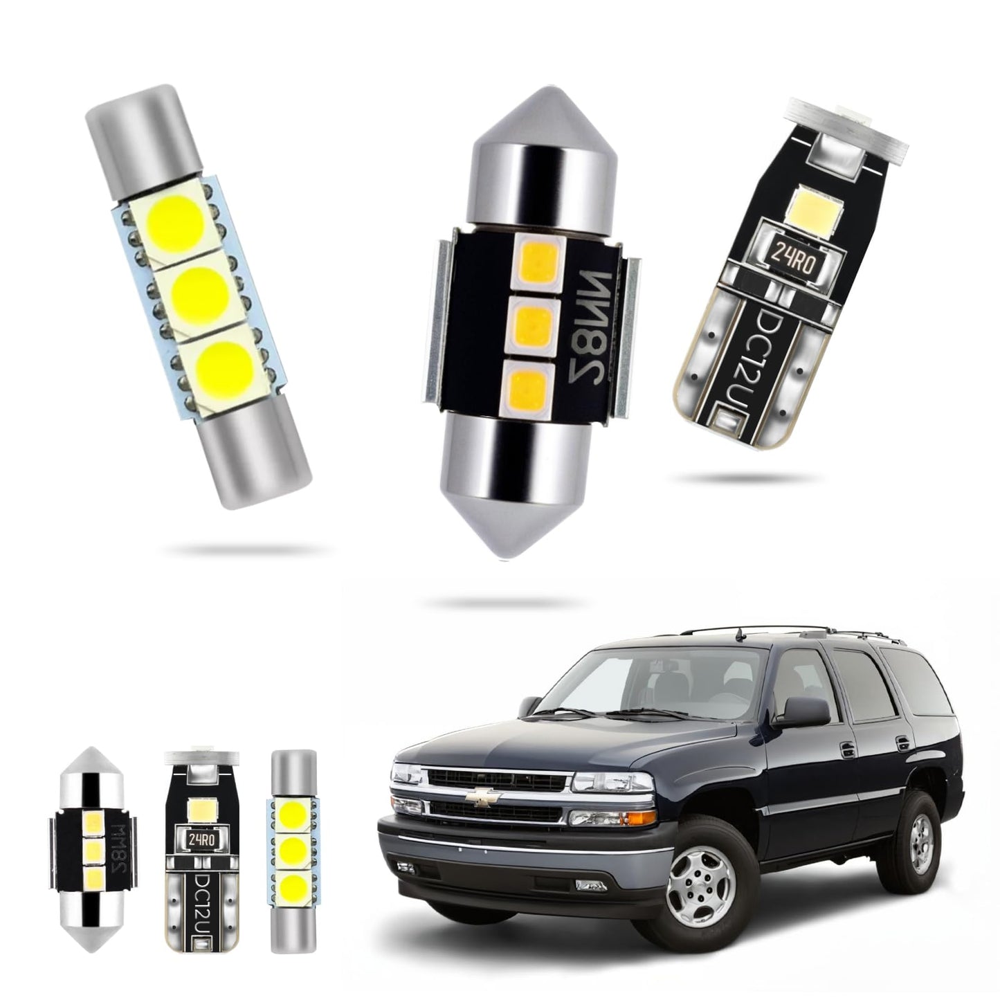 21Pcs Car Interior Lights: Super Bright Bulbs 6000K White Led For 2000 2001 2002 2003 2004 2005 2006 Chevy Tahoe/Suburban All Models Lighting Package Kit Includes Light Accessories + Install Tool