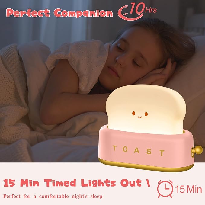 Cute Desk Decor Toaster Lamp, Kawaii Accessories Small LED Night Light for Kids Teen Girls, Room Decor Toast Lamp for Bedroom, Bedside, Living Room Aesthetic Stuff,Gift