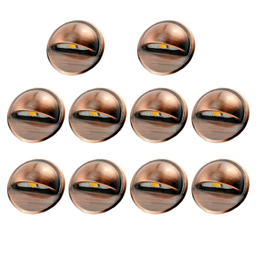 FVTLED Low Voltage LED Deck Lights Kit, 10pcs, Cold White, Metal, Model B106B, Outdoor Garden Pathway Lighting, Bronze