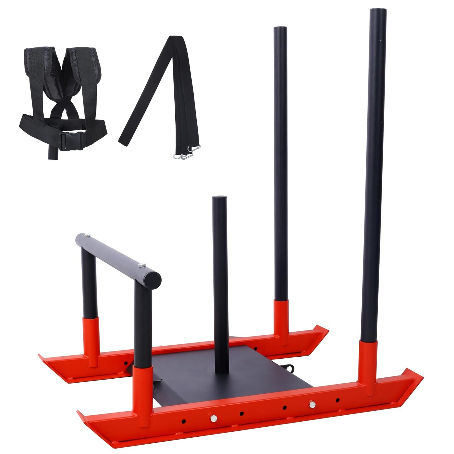 Geelife Weight Sled Fitness Sled - Steel Black+Red - Boost Your Speed and Strength - Outdoor Workouts -