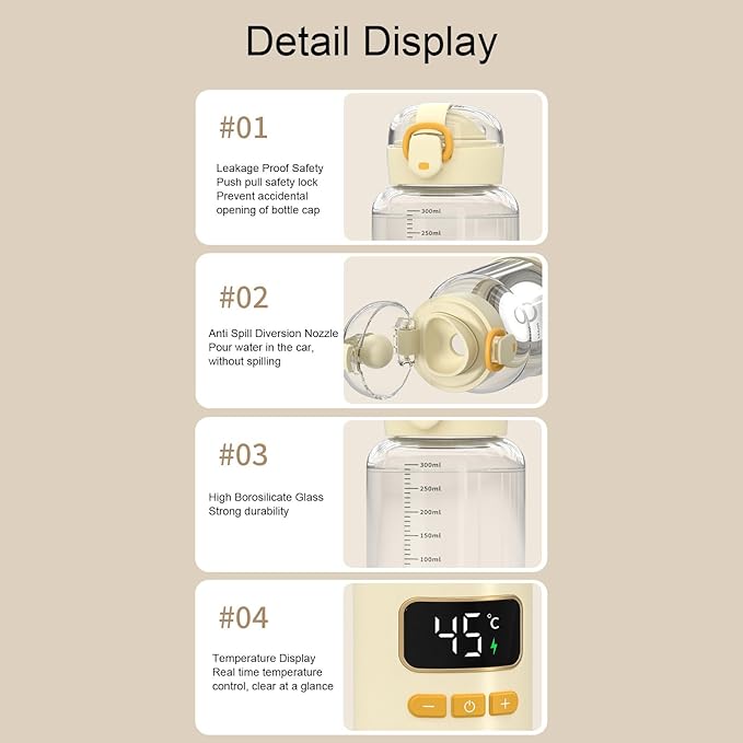 Portable Bottle Warmer, 15000mAh Battery Adjustable Temperature Rechargeable Cordless Baby Milk Warmer for Travel Outdoor Use