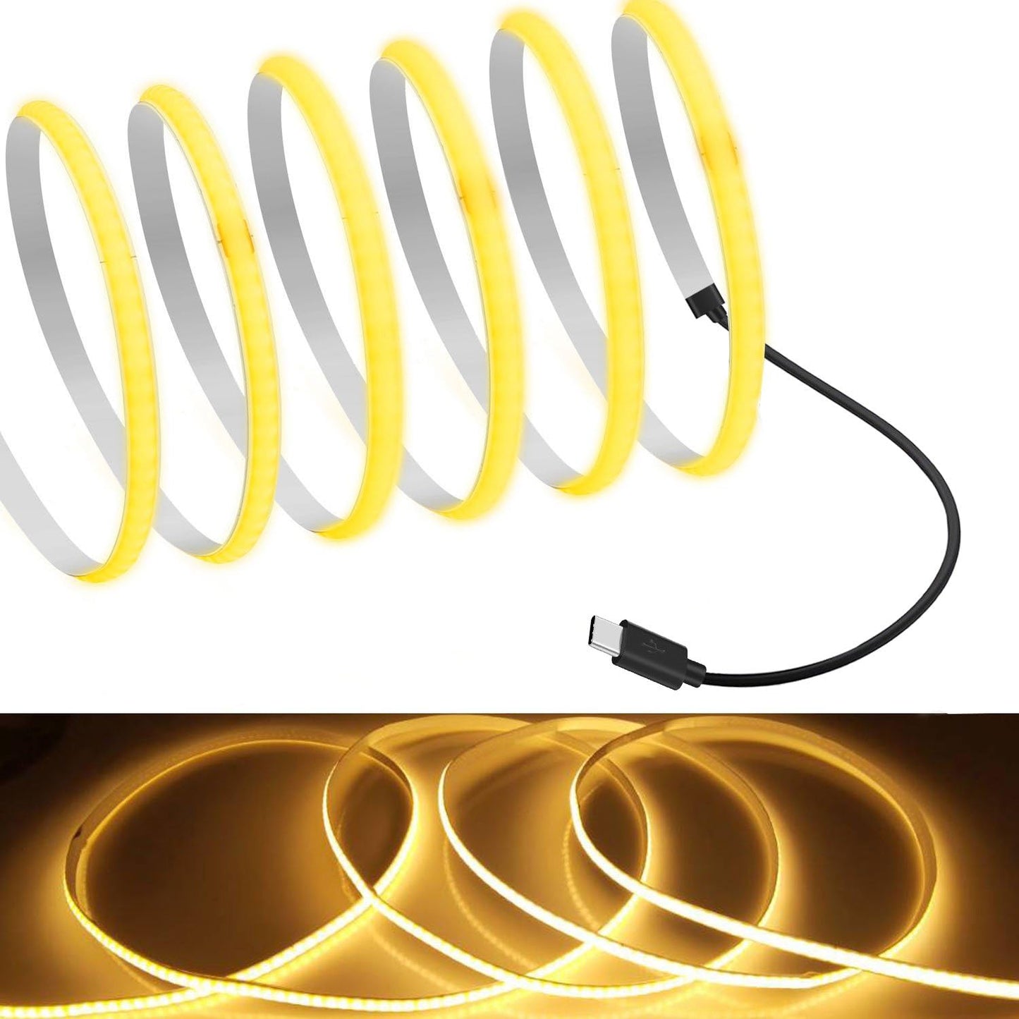 Mdee?Type C Cob Tape Light Led Strip 1.64Ft/0.5M- Flexible 5Mm Hidden Dc 5V Led Tape With 320 Leds/M For Warm (2700K) Lighting. Cuttable  Shapeable  Type C Powered. Ideal For Kitchen
