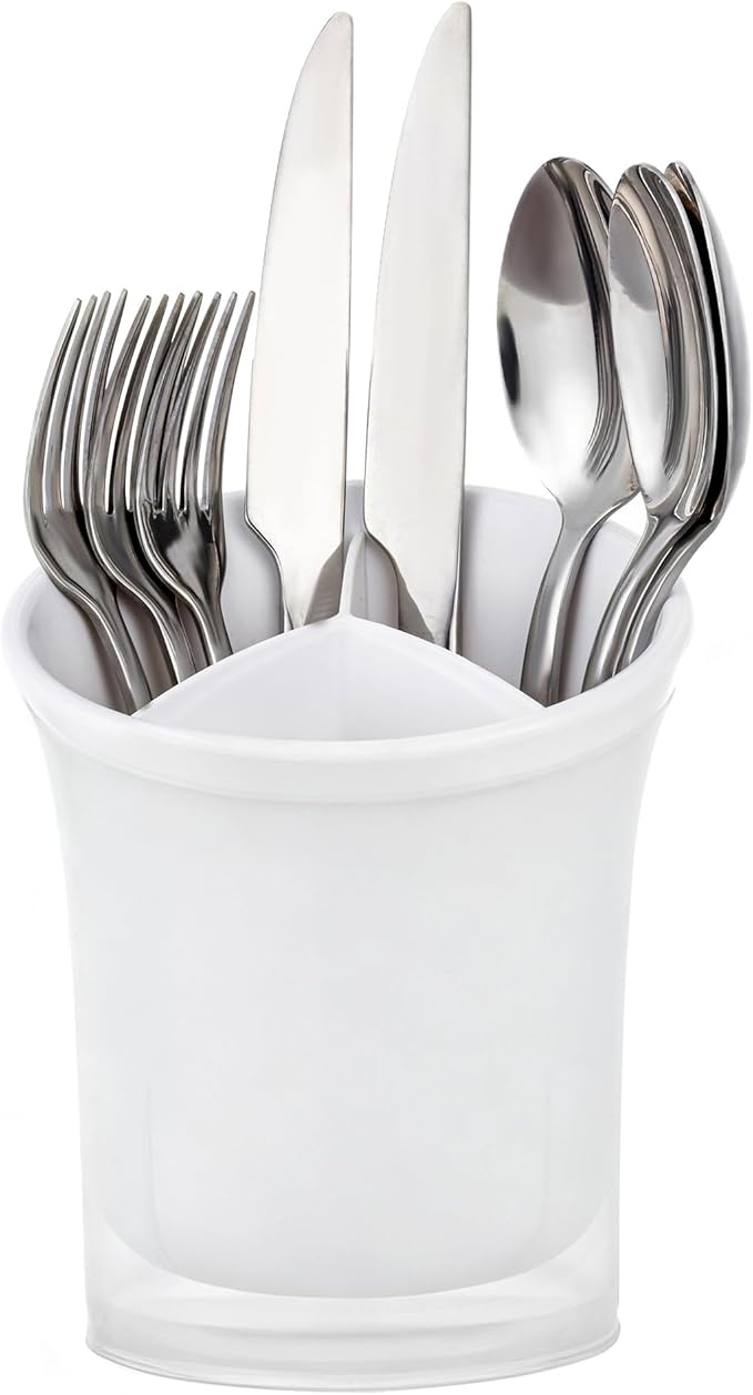 Imncya Silverware Drying Holder for Kitchen Counter, Small Utensil Organizer with Self Draining, Utensils Drying Rack for Forks, Spoons and Whisk, Space Saving Kitchen Decor Storage - White