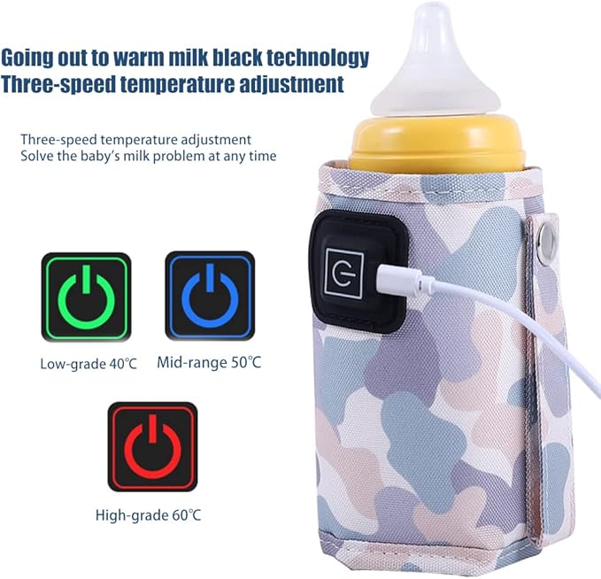 Car Travel Bottle Warmer,5V 2A USB Heating Bottle Warmer 40°C-60 °C Three Gear Adjustable Car Travel Milk Bottle Warmer Milk Heat Keeper Lightweight Milk Heater Cover,Blue