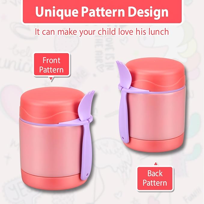 10oz Soup Thermo for Hot Food Kids, Insulated Food Jar with Spoon, Leak Proof Stainless Steel Wide Mouth Lunch Food Thermo Jar for School (Pink)