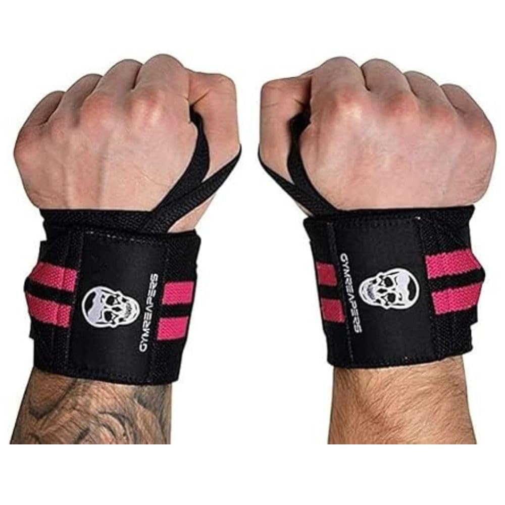 Gymreapers Weightlifting Wrist Wraps (Competition Grade) 18" Professional Quality Wrist Support with Heavy Duty Thumb Loop - Best Wrap for Powerlifting, Strength Training, Bodybuilding(Pink,18")