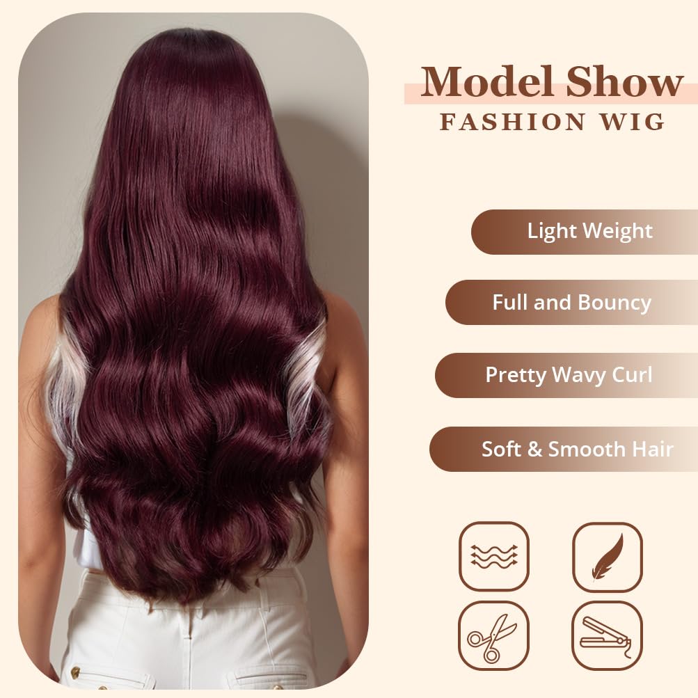 Style Icon HD Lace Front Wig 26 Inch Long Body Wave Wigs Synthetic Fiber Pre Plucked Baby Hair Central Parting(26Inches, HL350L/