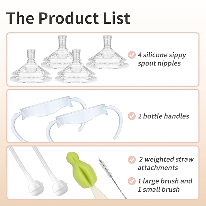 Straw Cup Conversion Kit Compatible with Philips Avent Natural Baby Bottle, Straw Transition Kit from Bottles, 4 Straw Top Nipples, 2 Weighted Straw Attachments, 2 Handles and 2 Cleaning Brushes