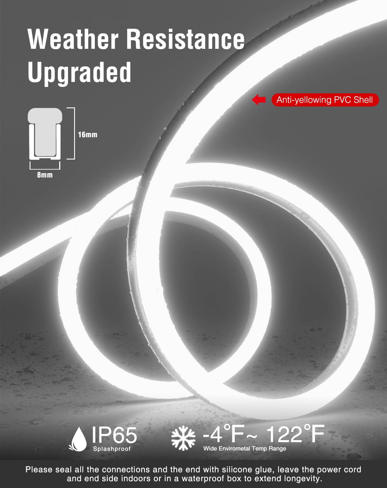 Shine Decor LED Neon Rope Lights, 32.8FT, 6300K White, Waterproof SMD2835, Indoor Outdoor Ambiance Lighting
